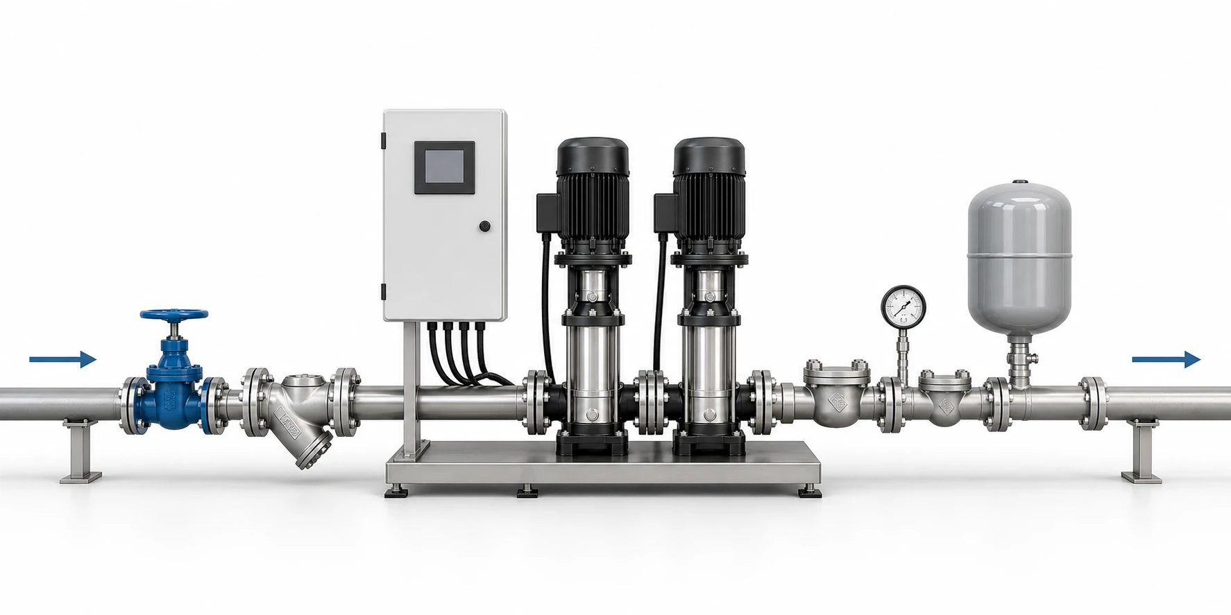 Booster pump diagram concept showing flow path and key components without text labels.