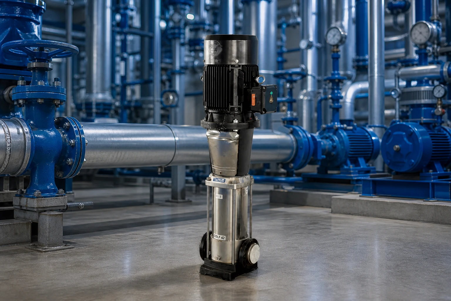 vfd booster pump — BORRA official product with illustrative industrial background (not a real site photo)