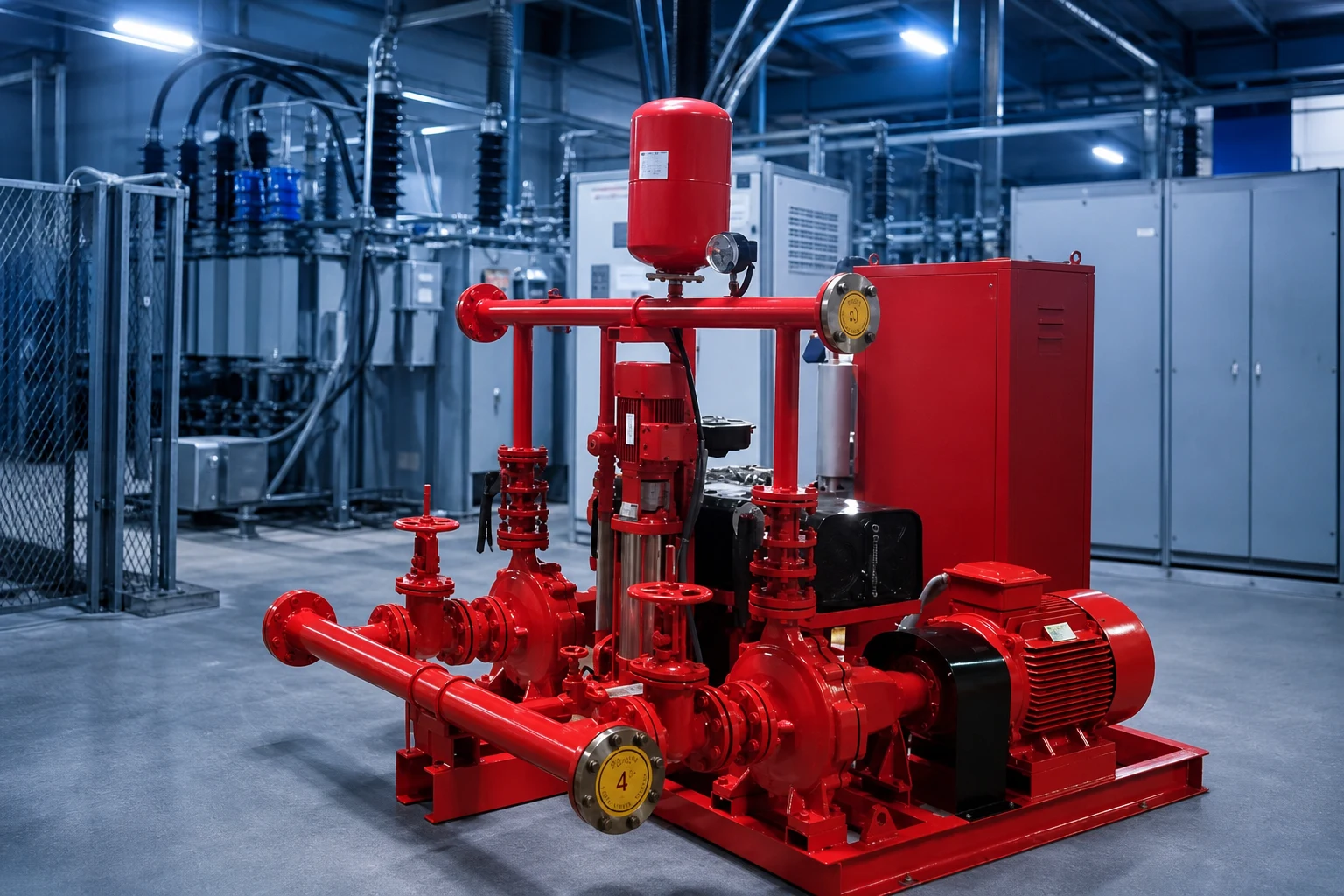 fire fighting pump — BORRA official product with illustrative industrial background (not a real site photo)