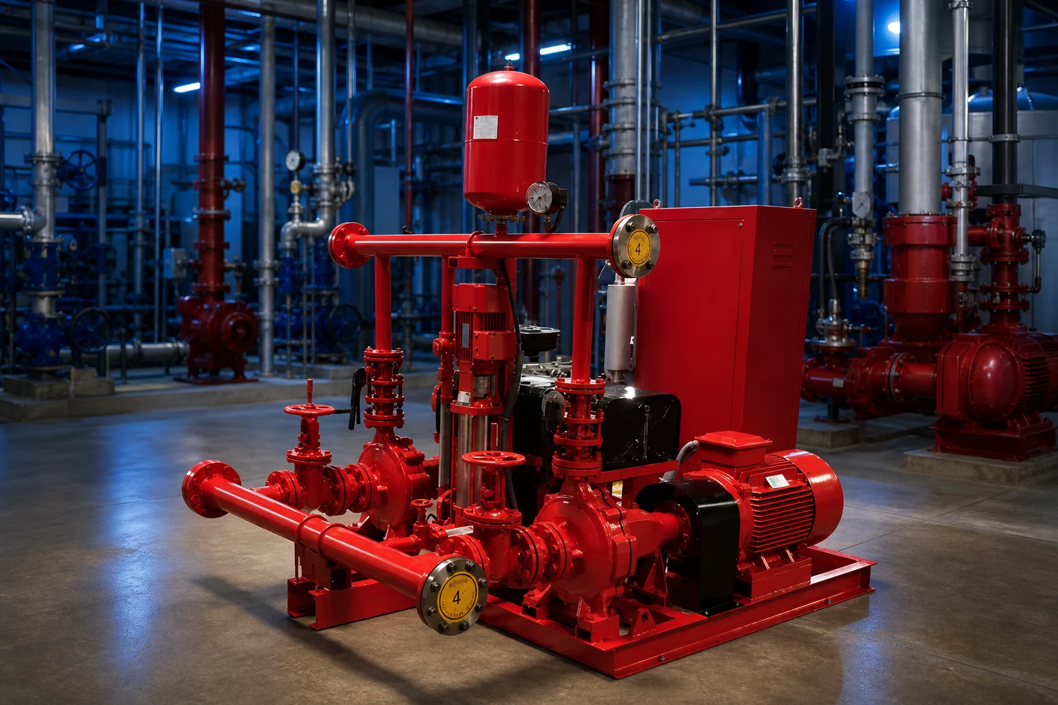 fire pump controller — BORRA official product with illustrative industrial background (not a real site photo)