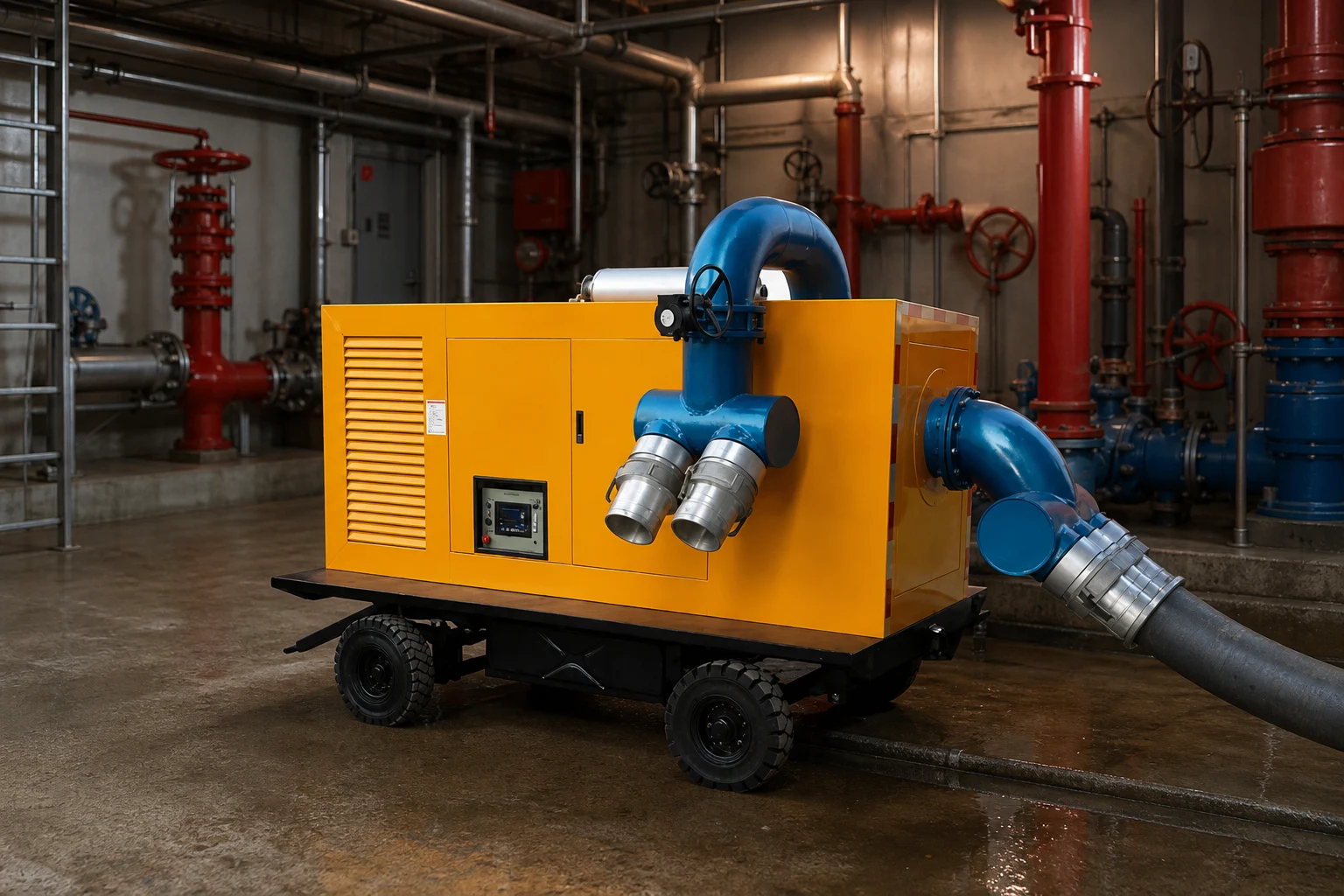 mobile drainage pump — BORRA product in industrial facility (illustrative)