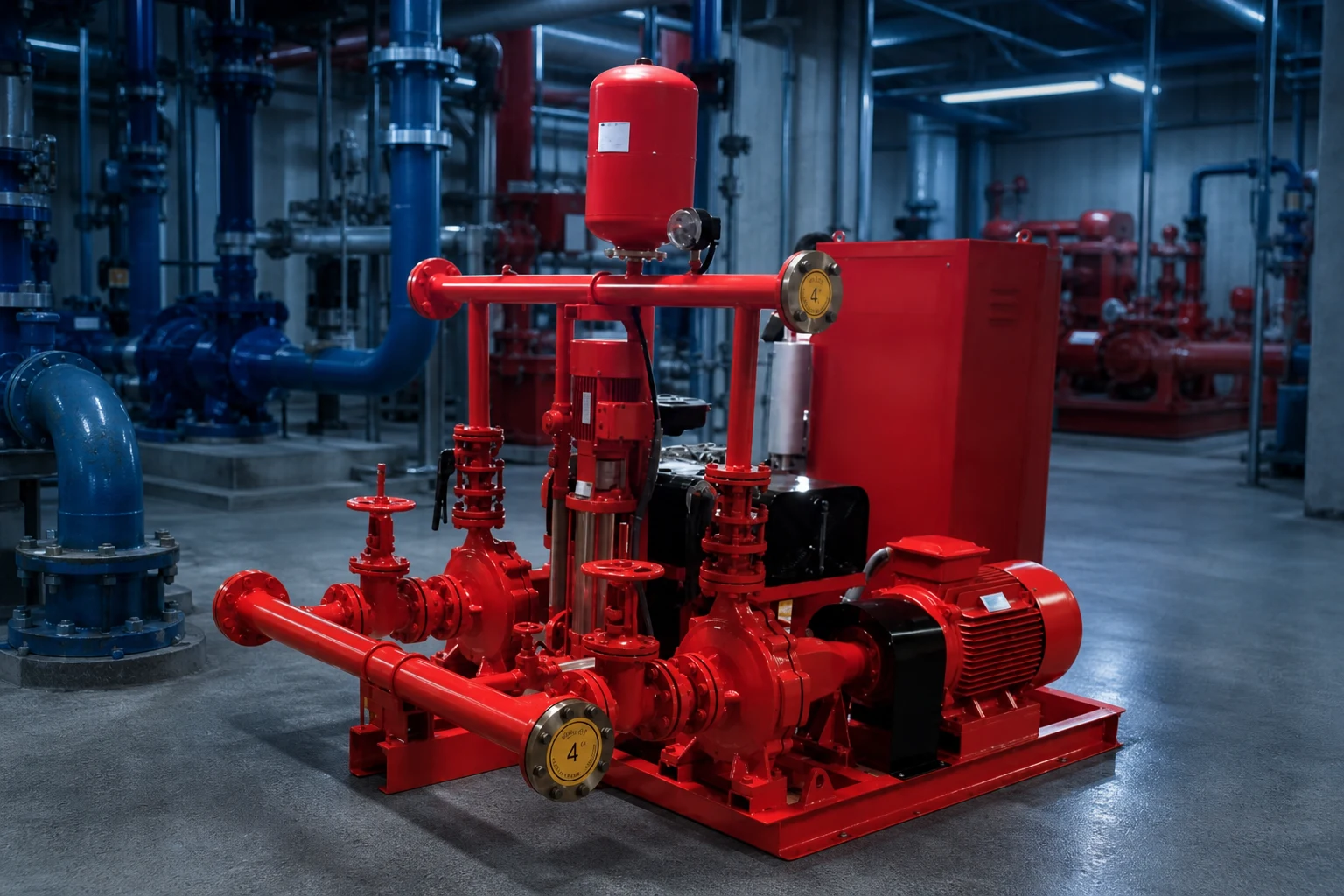 Fire pump testing scene for system review