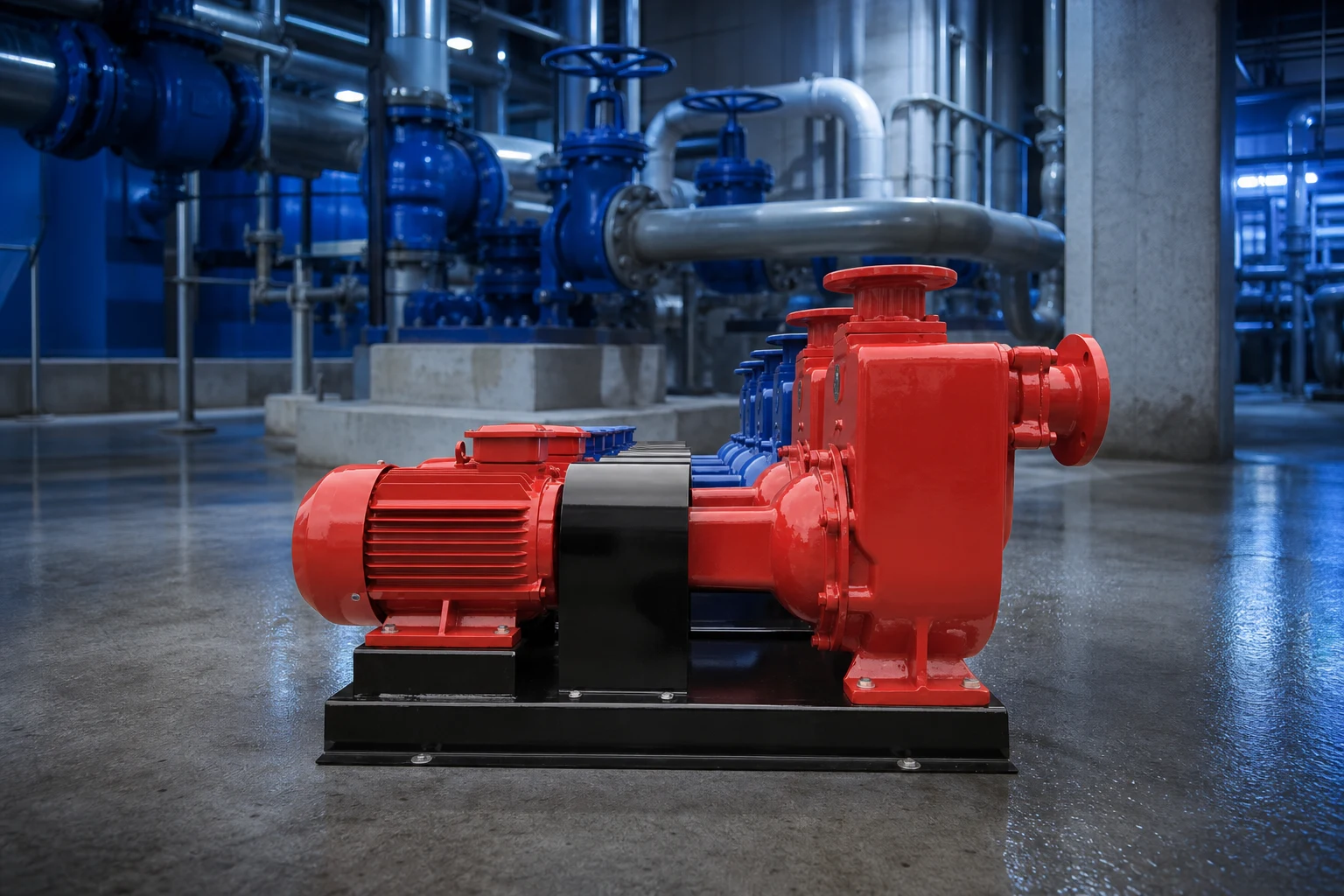 Industrial sewage pump installed for solids-handling service
