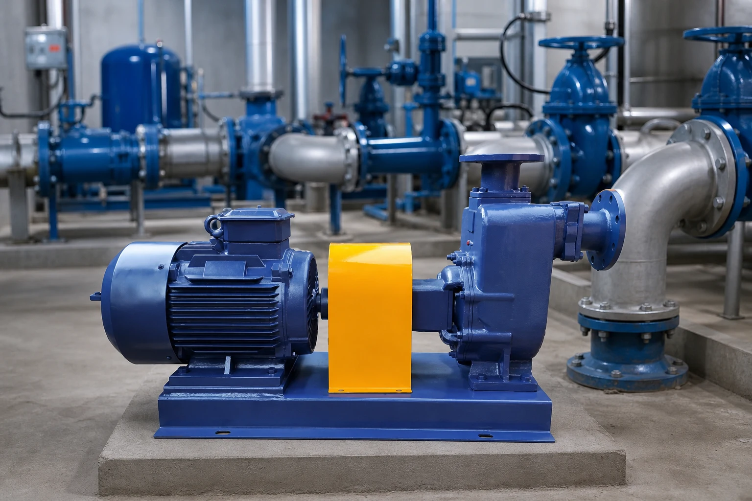 self priming drainage pump — BORRA official product with illustrative industrial background (not a real site photo)