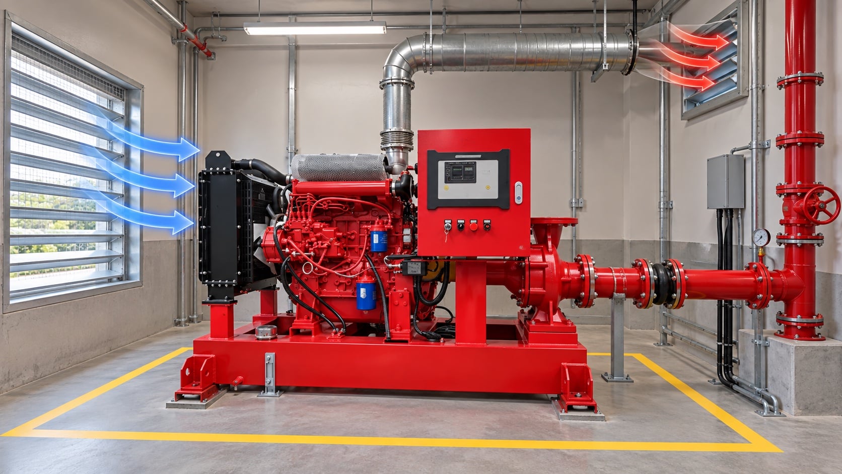 Fire Pump Room Ventilation Requirements for Diesel Engine Packages — design and installation check
