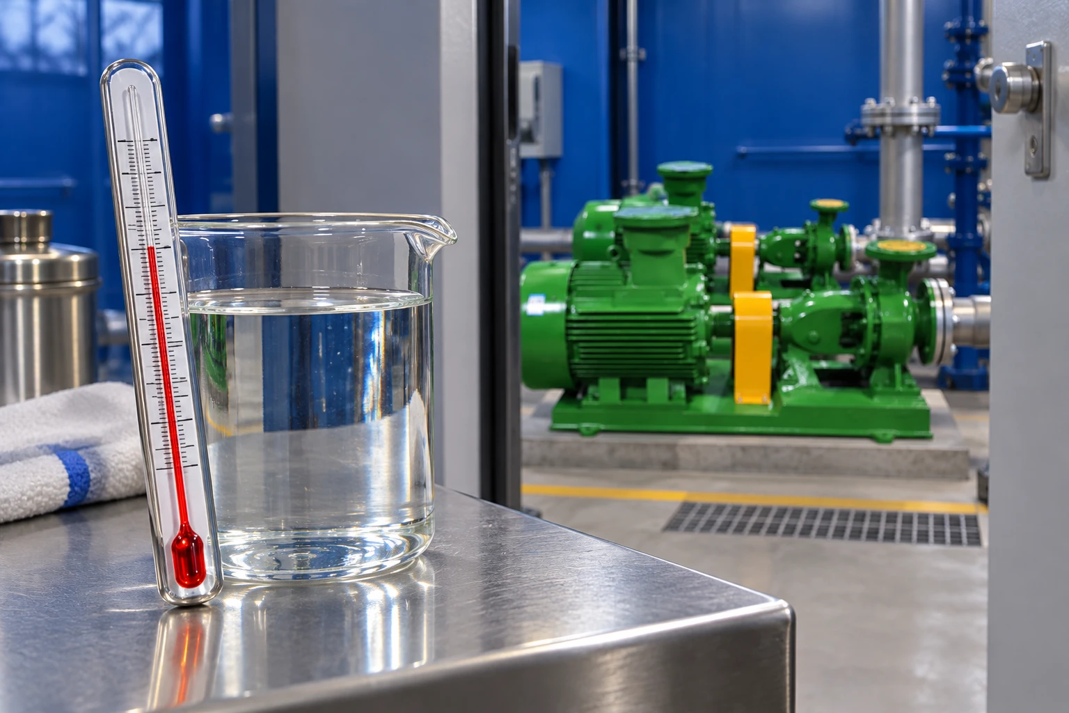 Liquid-temperature instruments with the green pump in the background