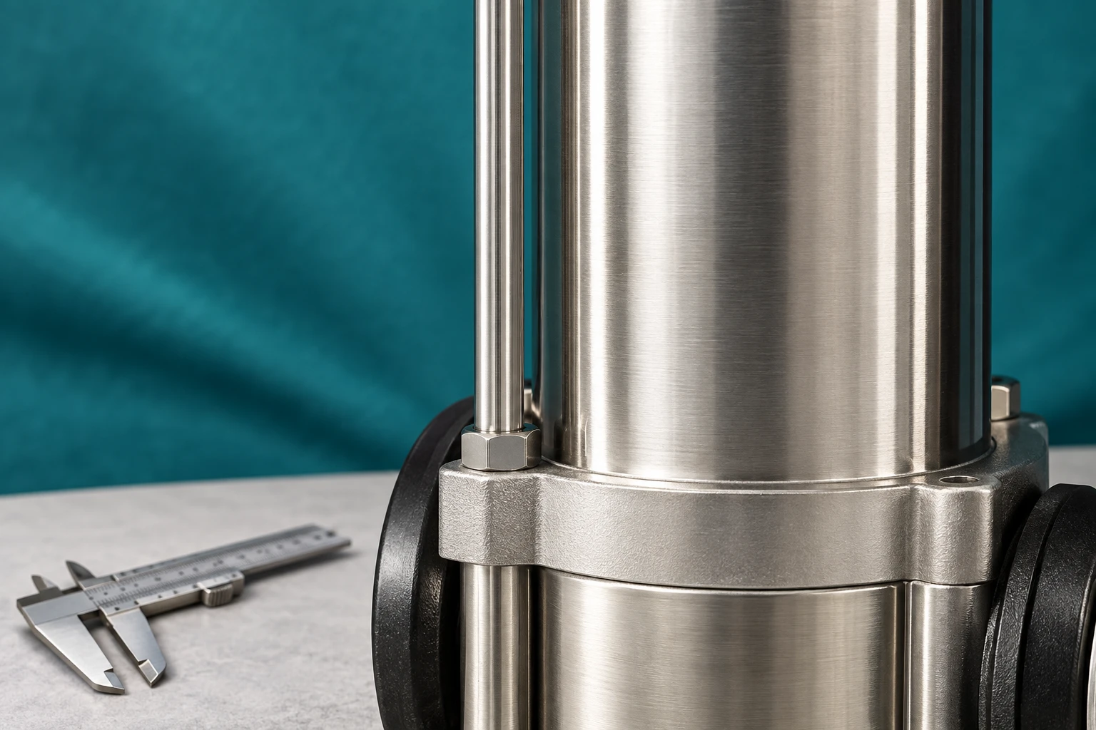 Exterior tie rod and brushed stainless column on the multistage pump