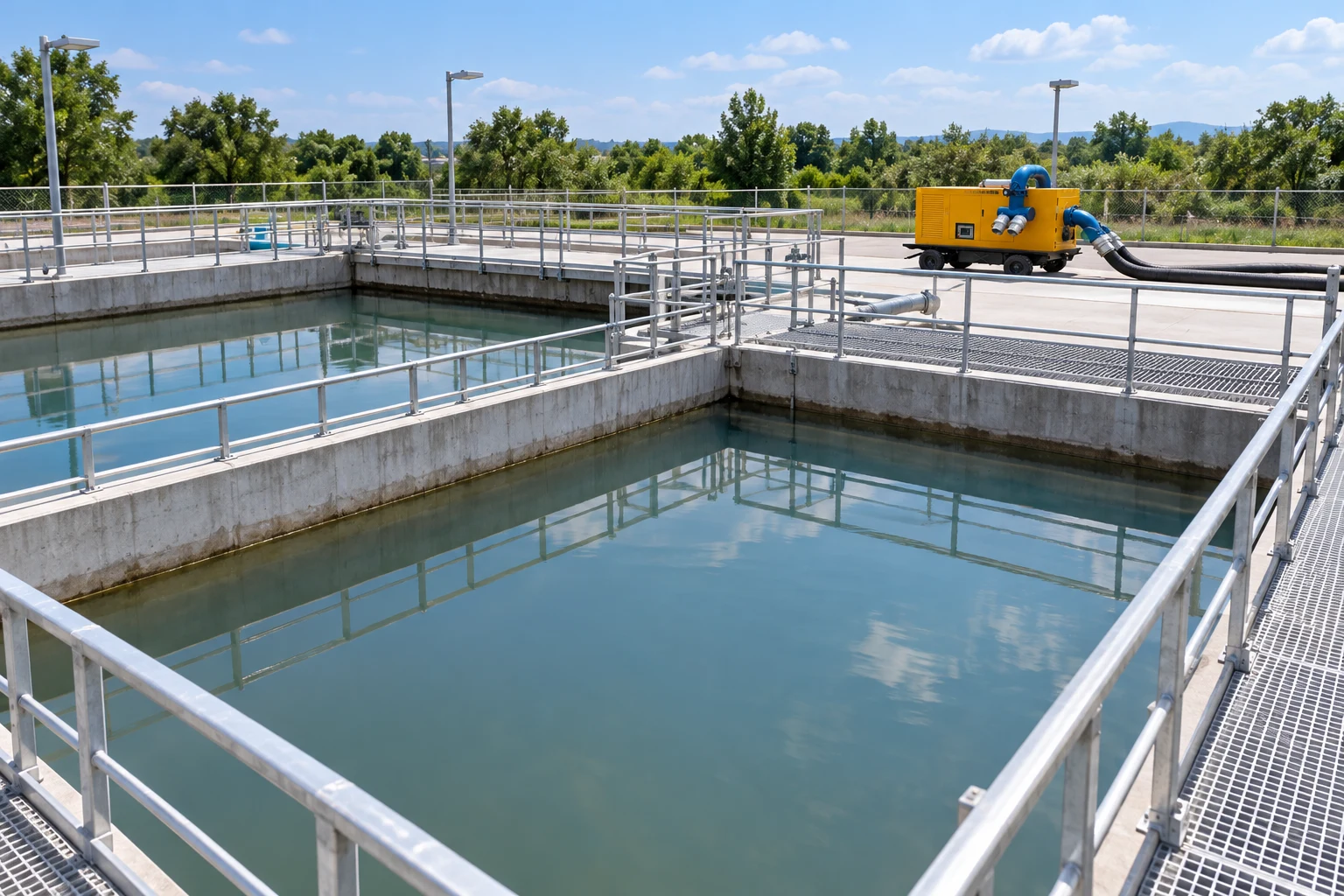Sediment treatment tanks with mobile pump in the background