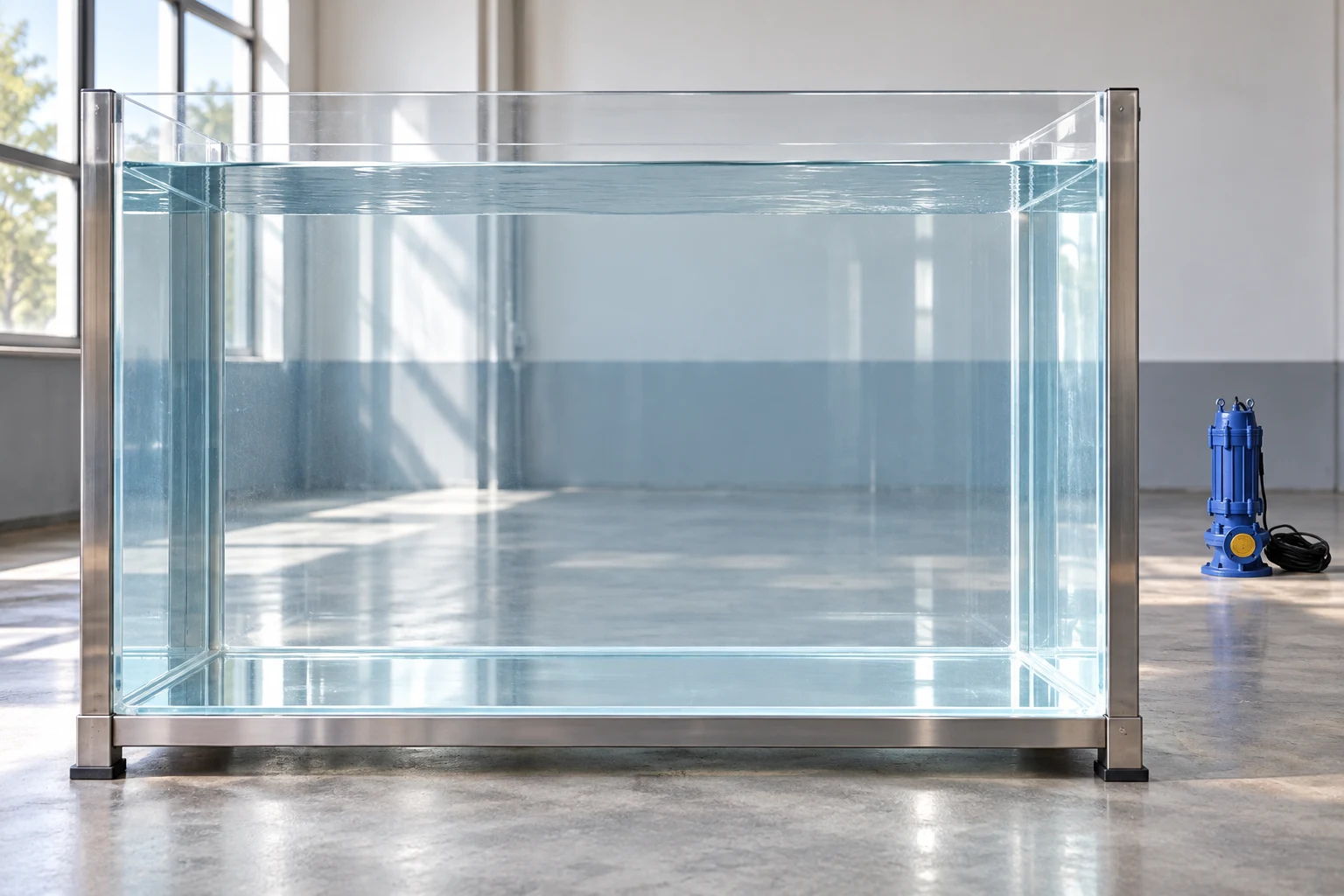 Water-level teaching tank with disconnected pump staged separately