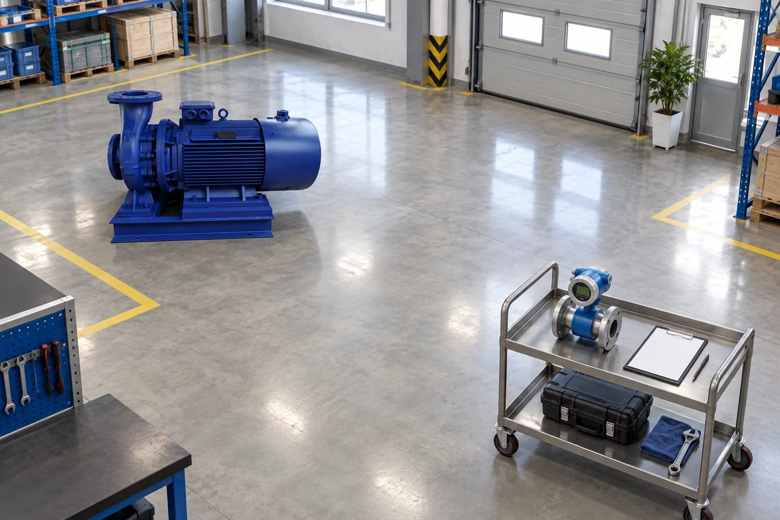 Reference ISW pump and unconnected measurement equipment in an inspection bay