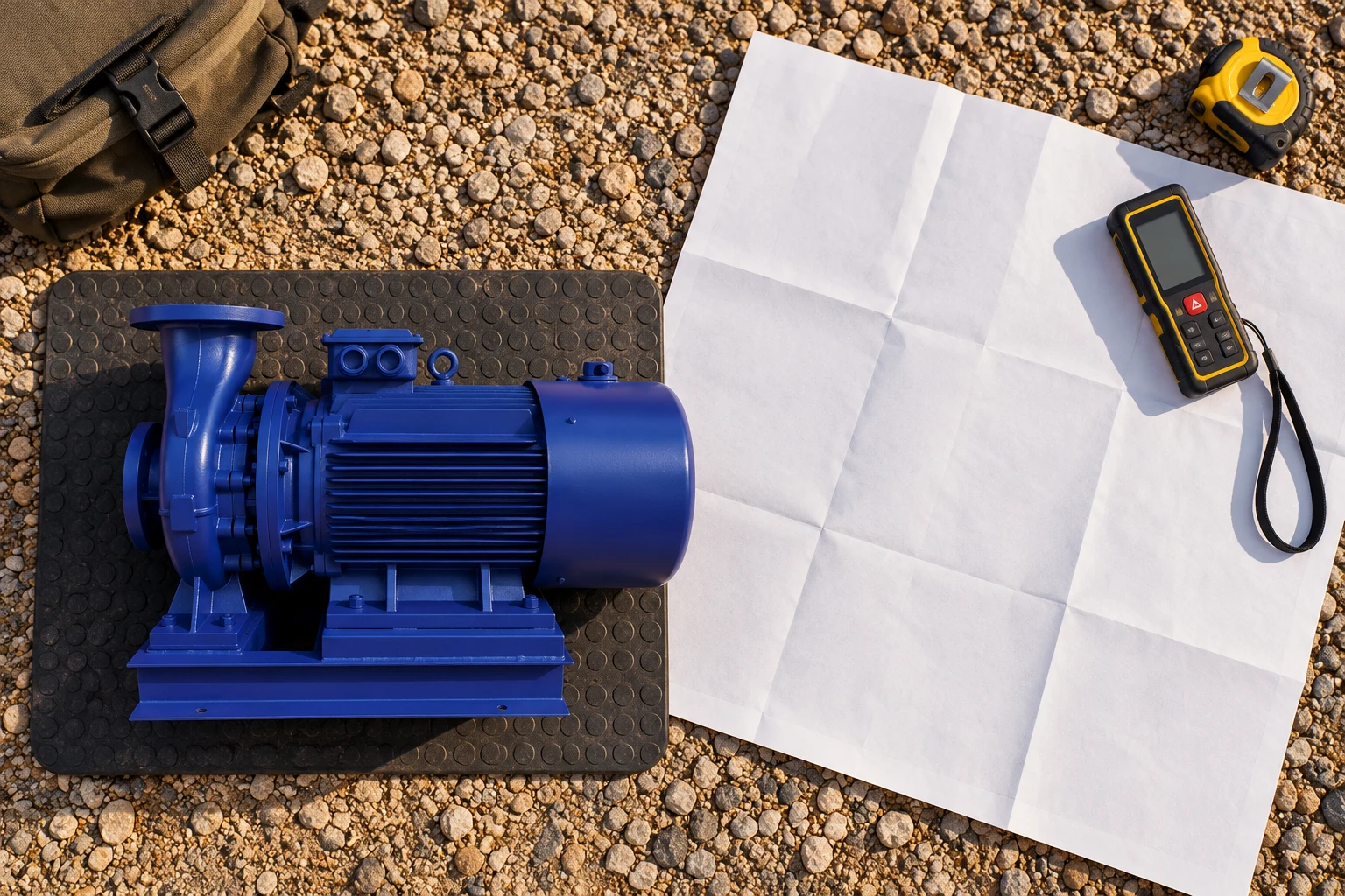 Site survey map and measuring instrument beside the reference pump
