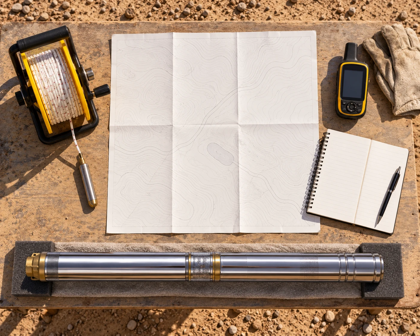 Reference QJ pump with well survey records and sounding reel