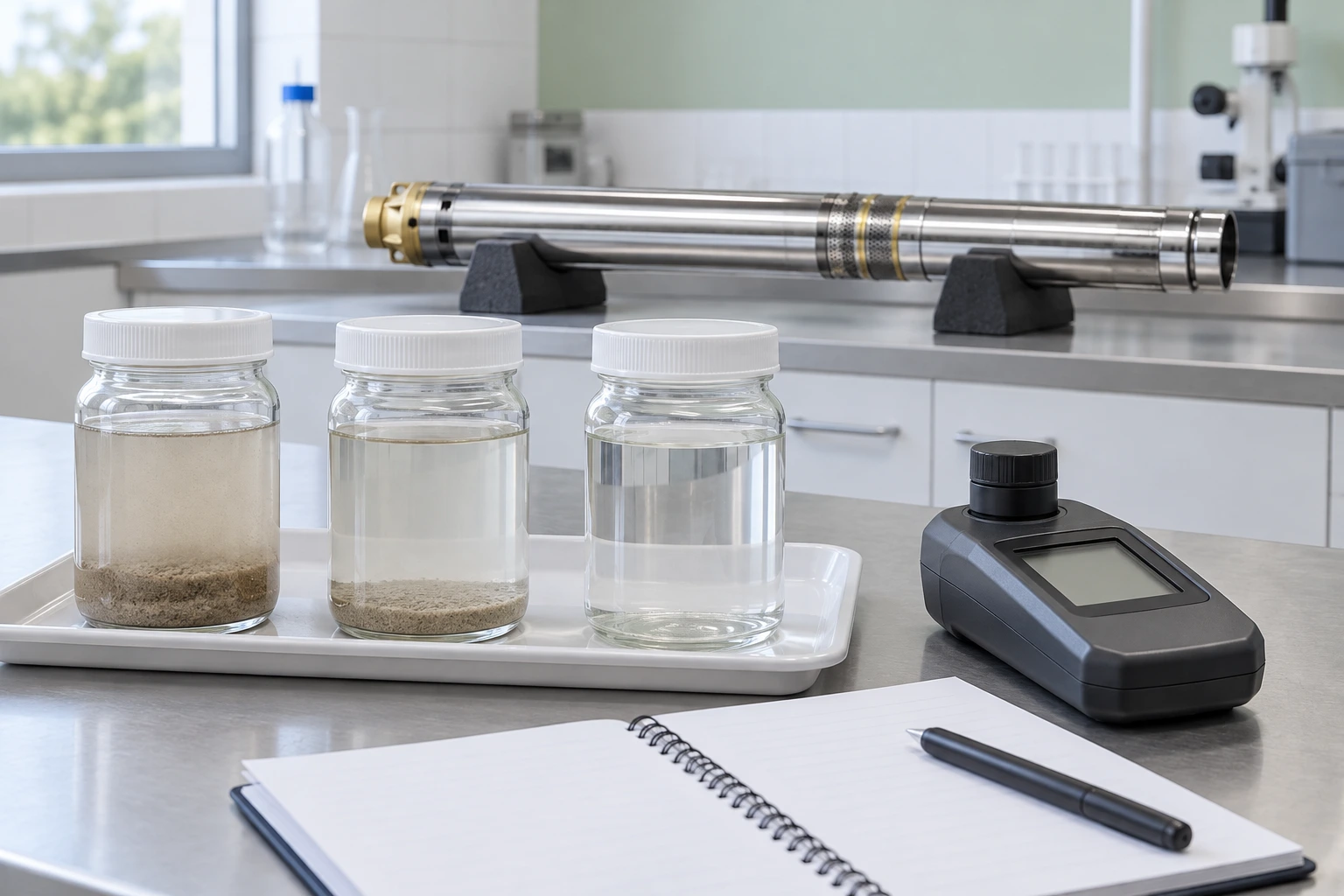 Illustrative sediment monitoring samples with referenced QJ pump on padded service cradles