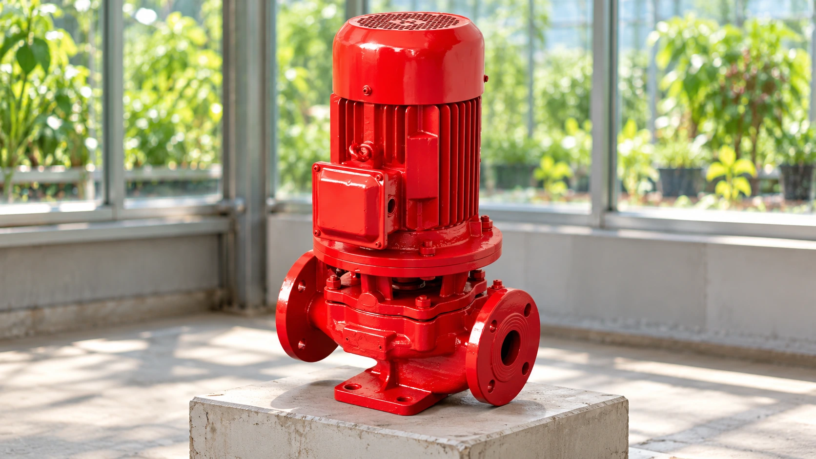 Pompe verticale en ligne ISG dans un abri de service d'irrigation illustratif